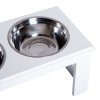 PawHut Raised Dog Bowl Feeding Bowls with Stand for Medium Dogs Elevated Pet Bowls Water Food Feeder 58L x 31W x 25H cm - White