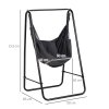 Outsunny Patio Hammock Chair with Stand, Outdoor Hammock Swing Hanging Rope Chair with Cushion, Armrest, Hooks, Dark Grey