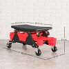 HOMCOM Rolling Mechanic Stool, 135kg Capacity Workshop Stool with 360 Swivel Wheels, Roller Creeper Seat with Slide Out Tool Trays, Drawer, Bottle Holders for Garage, Shop, Auto Repair, Red