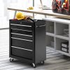 HOMCOM 5-Drawer Lockable Steel Tool Storage Cabinet with Wheels Handle 2 Keys Organisation Box Unit Chest Garage DIY Workshop Trolley Black
