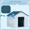 PawHut Plastic Dog House Outdoor Indoor, Weather-Resistant Dog Kennel, with Large Opening, for Medium Dogs, 65 x 75.7 x 63cm - White and Blue