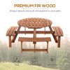 Outsunny 8 Seater Wooden Picnic Table and Garden Benches Set, Round Garden Dining Set with 4 Benches and Umbrella Hole Outdoor Garden Park, Brownish Red