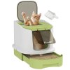 PawHut Cat Litter Tray with Lid, Cat Litter Box with Deodorisation Bags, Scoop, Top Entry, Litter Tray with Drawer Pan, Green