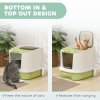 PawHut Cat Litter Tray with Lid, Cat Litter Box with Deodorisation Bags, Scoop, Top Entry, Litter Tray with Drawer Pan, Green