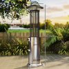 Outsunny 11 KW Freestanding Gas Patio Heater, Adjustable Outdoor Garden Propane Heater with Tip-Over Switch, Wheels, Pulse Ignition, Tank Room with Openable Door, Silver Tone