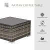 Outsunny Rattan Garden Coffee Table, 65 cm Square Garden Rattan Table with Tempered Glass Top, All-Weather Wicker Bistro Outdoor Furniture for Patio, Balcony, Porch, Deep Grey