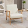 HOMCOM Accent Armchair, Living Room Chair, Wooden Upholstered Single Lounge Chair with Rubber Wood Legs and Padded Seat , Leisure Sofa Chair for Bedroom Office, Cream White