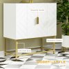 kleankin Modern Bathroom Sink Cabinet, Freestanding Under Sink Storage Cabinet, Space Saving Wooden Basin Cupboard with 2 Doors and Gold Steel Legs, 60 x 30 x 65 cm, White