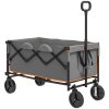 Outsunny 160L Festival Trolley on Wheels, Folding Camping Trolley Cart w/ Tailgate, 100kg Heavy Duty Garden Collapsible Folding Wagon w/Adjustable Handle, Carry Bag for Beach Picnic, Grey and Orange