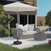 Outsunny 18kg Concrete Parasol Base with Rattan Effect, Heavy Duty Round Umbrella Stand, 45cm Dia. Patio Market Table Garden Parasol Stand for 38mm, 48mm Poles, Black