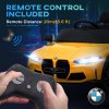 AIYAPLAY BMW M4 Licensed Electric Car for Kids, 12V Kids Electric Ride on with Remote Control, Suspension, Music, Horn, LED Lights, for Ages 3-5 Years, Yellow