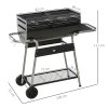 Outsunny Charcoal Barbecue Grill BBQ Trolley with Double Grill, Adjustable Grill Height, Side Table, Storage Shelf, and Wheels for Outdoor Cooking, 130 x 51 x 111cm, Black