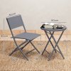 Outsunny 3 Pieces Outdoor Bistro Set, Glass Top Outdoor Table and 2 Folding Chairs, Garden Furniture Set with Protecting Feet, Steel Frame, Easy Clean, Grey