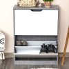 HOMCOM Two Drawer Shoe Cabinet Home Storage Organiser w/ Groove Handles Adjustable Shelves Modern Boxy Rack Hallway Bedroom Furniture