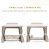 Outsunny 3 Seater Convertible Swing Chair, Outdoor Gazebo Swing Seat Bed with Double Tier Canopy, Cushioned Seat, Mesh Sidewalls and Curtains, Beige