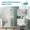 PawHut Bird Cage Budgie Cages for Finch Canary Parakeet with Stand Wheels Slide-out Tray Accessories Storage Shelf, White 46.5 x 36 x 124 cm