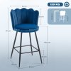 HOMCOM Bar Stools Set of 2, Modern Velvet-Feel Barstools with Petal Backrest and Footrest, Upholstered Breakfast Bar Chairs with Metal Legs for Kitchen Island Counter, Dining Room, Dark Blue