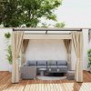 Outsunny 3 x 3(m) Pergola with Retractable Roof Canopy and Curtains, Metal Frame Garden Gazebo Outdoor Sun Shade Shelter for Grill, Patio, Deck, Beige