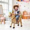HOMCOM Kids Ride On Standing Horse Cuddly Toy Children Plush Soft Pony Gift w/ Neigh Sound or 3 Years and Up Beige