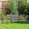 Outsunny 4 Pcs Curved Steel Outdoor Furniture Set w/ Loveseat, 2 Texteline Seats, Glass Top Table Garden Balcony Patio Furniture For Family Party Events Guests -Grey