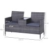 Outsunny 2 Seater Rattan Sofa with Cushions, Wicker Garden Loveseat with Armrests, Outdoor Garden Sofa Couch with Metal Frame for Patio, Mixed Grey