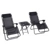 Outsunny Folding Zero Gravity Chairs, 3 Pieces Adjustable Sun Lounger and Table Set with Cup Holder and Headrest, Patio Bistro Set with Reclining Garden Chairs for Outdoor, Black