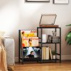 HOMCOM Record Player Stand, 3-Tier Side Table with Vinyl Record Storage, End Table with 3 Oxford Cloth Magazine Racks for Living Room, Bedroom, Black Wood Effect