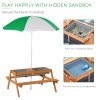 Outsunny Kids Picnic Table, Wooden Sand and Water Table with Benches, Adjustable Parasol, Storage Bins, Outdoor Garden Furniture for Kids 3-6 Years, Brown
