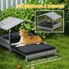 PawHut Rattan Dog House, Extendable Outdoor Wicker Dog Bed w/ Water-Resistant Roof, Removable Cushion, for Small and Medium Dogs - Charcoal Grey