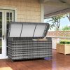 Outsunny 627 L Rattan Garden Storage Box, Outdoor Garden Cushion Storage Box with Gas Lift Lid and Wheels, Outdoor Rattan Chest Container for Cushions, Pillows and Tools, Dark Grey
