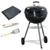 Outsunny Portable Kettle Charcoal Grill BBQ Smoker with Cover, Outdoor Round Barbecue with Lid, Thermometer, Turner, Knife, Clip, Storage Shelf, & Wheels for Party Patio Garden