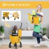HOMCOM Mop Bucket with Wringer Set on Wheels for Floor Cleaning, 26 Litre Down Press Wringer with Handle and Mop, Yellow