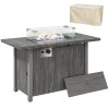 Outsunny Propane Gas Fire Pit Table for Garden, 50000 BTU Smokeless Firepit Outdoor Heater with Waterproof Cover, Glass Screen, Glass Beads and Lid, Wood Effect, 109 x 56 x 63cm, Dark Grey