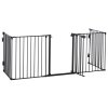 PawHut Pet Safety Gate, 5 Panels Playpen Fireplace, Metal Fence, Stair Barrier, Room Divider w/ Walk-Through Door - Black