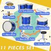 AIYAPLAY Drum Kit for Kids, Full Sized Drum Set with Five Drums, Two Cymbals, Stool, Drumsticks, Pedal, Cymbals, Musical instrument Toy, Blue