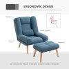 HOMCOM Armchair with Footstool, 180° Recliner with Ottoman, Accent Chair and Footstool with 3-Position Adjustable Backrest and Wooden Legs for Living Room, Blue