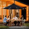 Outsunny 3(m) Cantilever Parasol with Solar LED and Easy Lever, Garden Parasol Umbrella with Cross Base and Waterproof Cover, Outdoor Sun Shades, Black