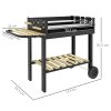 Outsunny Charcoal?BBQ?Grill, Barbecue?Trolley with Double Adjustable Grill, Side Table, Storage Shelf and Wheels for Outdoor Garden Party Cooking, Black