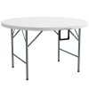Outsunny Folding Garden Table, 122 cm Round HDPE Outdoor Picnic Table for 6, Metal Frame for Patio, Park, White
