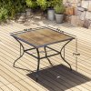 Outsunny 94 x 94 cm Garden Table with Parasol Hole, Outdoor Dining Table for 4, Square Patio Table with Stone-Grain Effect PC Board Top for Patio, Garden, Brown