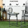 Outsunny ??45cm Garden Side Table, Outdoor Round Folding Patio Table with Imitation Marble Glass Top, Small Coffee Table, White