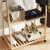 HOMCOM Bamboo Clothes Rail Rack with 2 Storage Shelves and 2 Hooks, Freestanding Open Wardrobe Coat Stand with Wheels for Entryway, Bedroom, Natural Wood Effect
