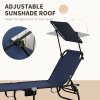 Outsunny 2 Piece Folding Sun Loungers with Canopy, Adjustable Recliner Garden Chairs with Side Pocket, Steel Frame and Breathable Mesh for Outdoor, Pool, Beach, Garden, Dark Blue
