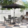 Outsunny 5 Pieces Garden Dining Set with Glass Top Dining Table, Outdoor Patio Table and 4 Armchairs with Texteline Fabric Seats and Backrest, Wood-plastic Composite Armrests Top, Grey