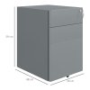 Vinsetto 3-Drawer Mobile Filing Cabinet, Steel Lockable File Cabinet for A4, Legal, Letter, Compact Under Desk Storage Unit with Pre-Assembled Body Except Wheels for Home Office, 39 x 48 x 59cm, Grey