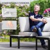 Outsunny 4 Piece L Shaped Garden Furniture Set, 4 Seater Garden Corner Sofa Set, 2 Loveseats with Removable Backs, 2 Wood-Plastic Coffee Tables and Thick Cushions for Outdoor, Grey