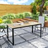 Outsunny Garden Table for 6 People, 175 x 78 x 75 cm Rectangle Outdoor Dining Table with Slatted Top, Metal Frame, for Balcony, Deck, Teak