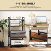 HOMCOM 4-Tier Printer Stand with Power Outlets, Mobile Printer Table with Wheels and Metal Frame for Home Office, Study, Rustic Brown