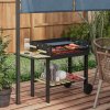 Outsunny Charcoal?BBQ?Grill, Barbecue?Trolley with Double Adjustable Grill, Side Table, Storage Shelf and Wheels for Outdoor Garden Party Cooking, Black