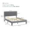 HOMCOM King Size Bed Frame with 5-Level Adjustable Linen Upholstered Headboard, Wooden Slats Mattress Foundation, No Box Spring Needed, Grey